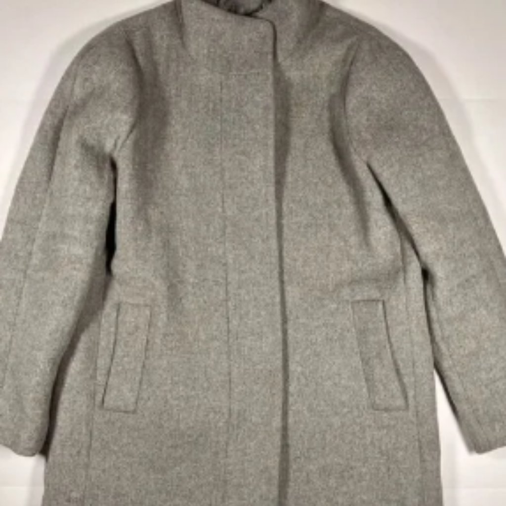 J. Crew Wool Blend Lined Stand Collar Full Zip Preppy City Coat Grey Size 14 Euc